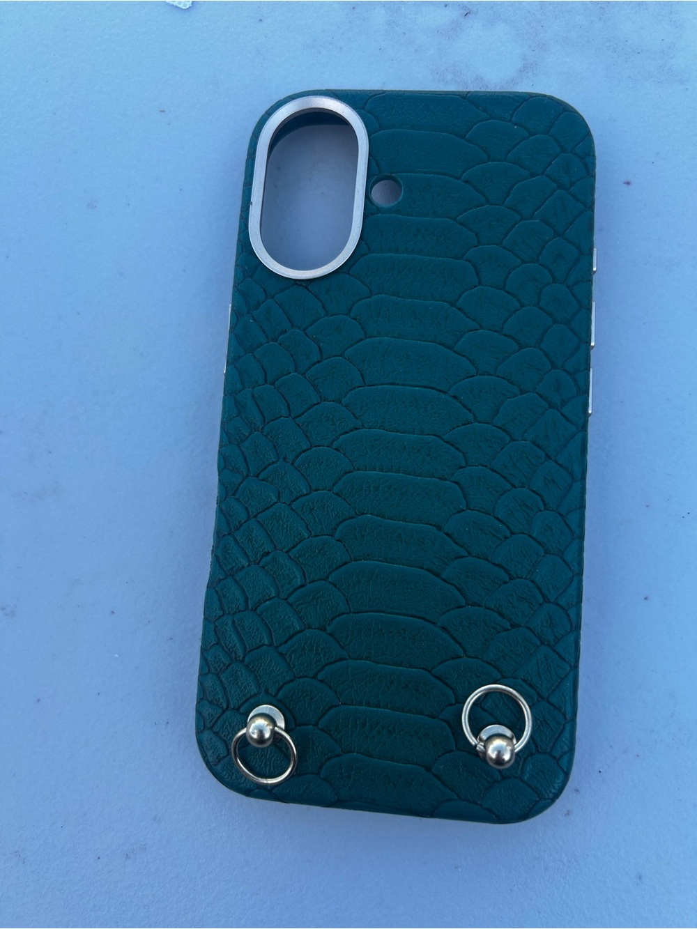 Hello Lux Green Croc iPhone 17 Phone Case – Dual Layer Drop Protection with Gold